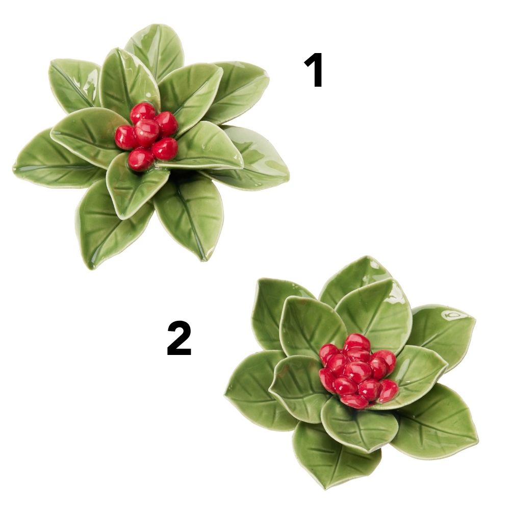 Koopman 40cm Christmas Holiday Leaves Ceramic Ornament - (Choice of 2)