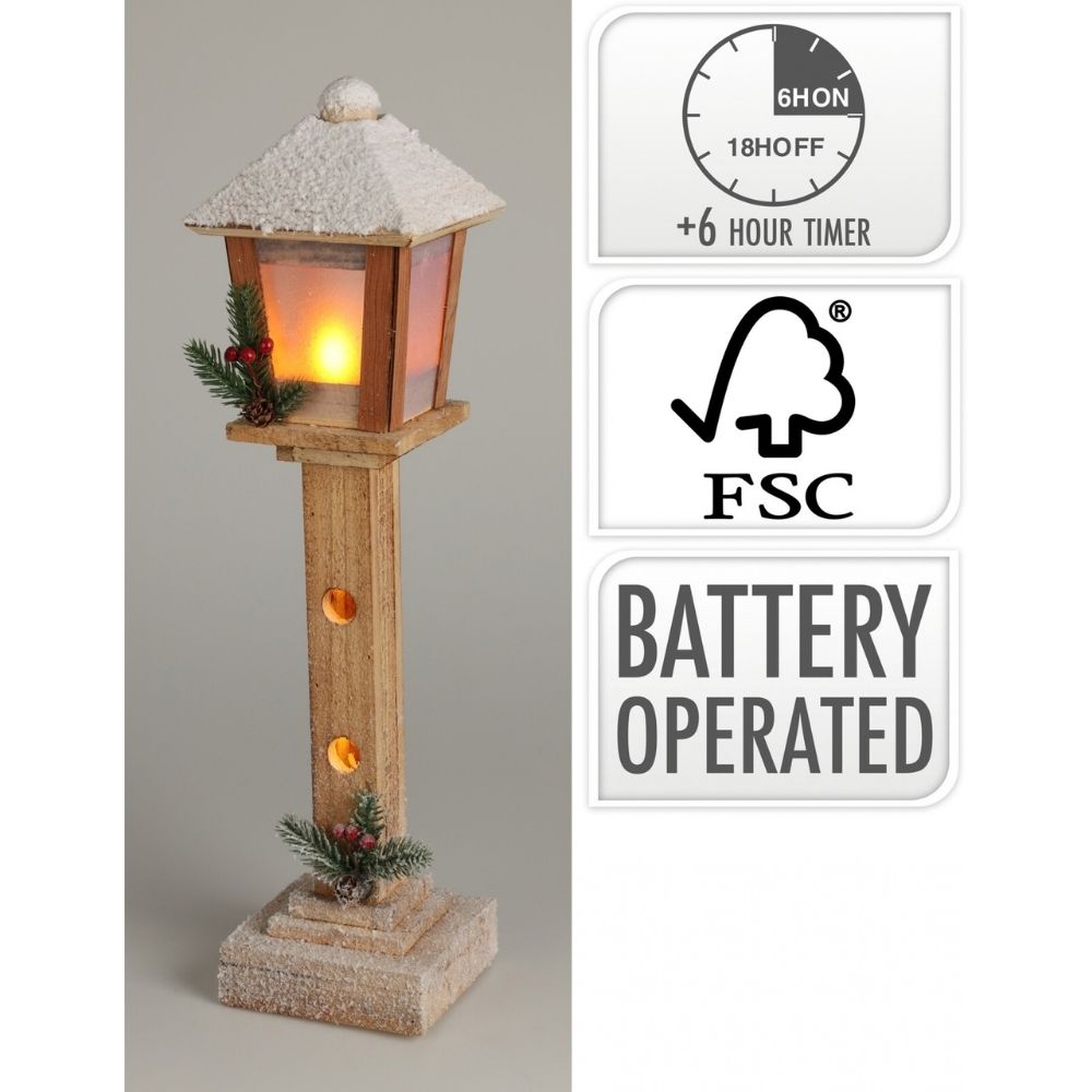 Koopman 52cm Wooden LED Street Lamp Ornament