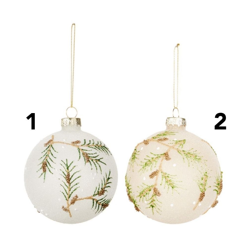 Koopman 8cm Festive Foliage Christmas Bauble - White - (Choice of 2)