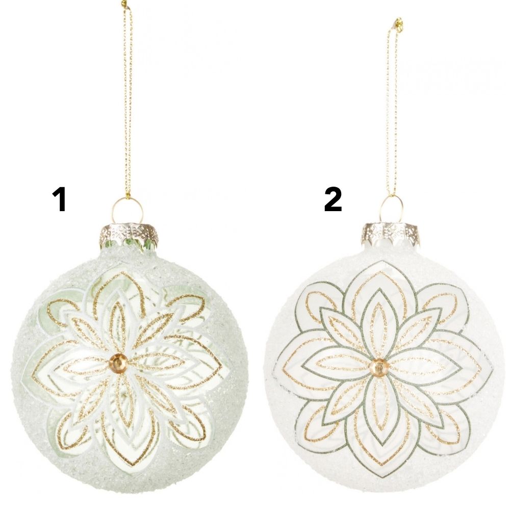Koopman 8cm Glitter Flower Christmas Bauble - (Choice of 2)