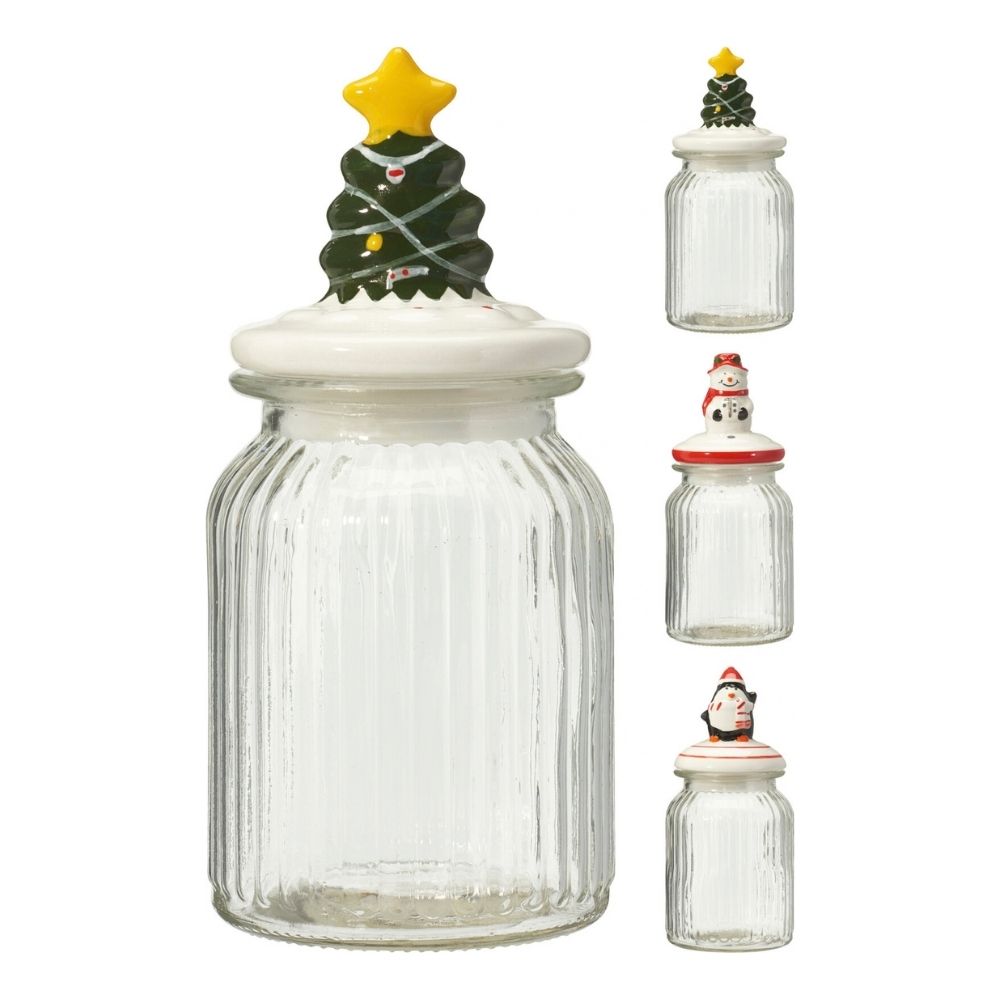 Koopman 950ml Christmas Character Glass Cookie Jar - (Set of 3)