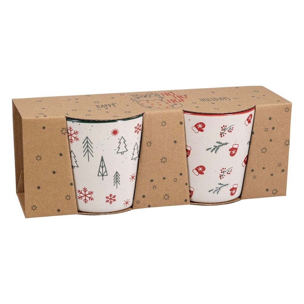 Koopman Set of 2 Festive Stoneware Mugs - (Choice of 2)