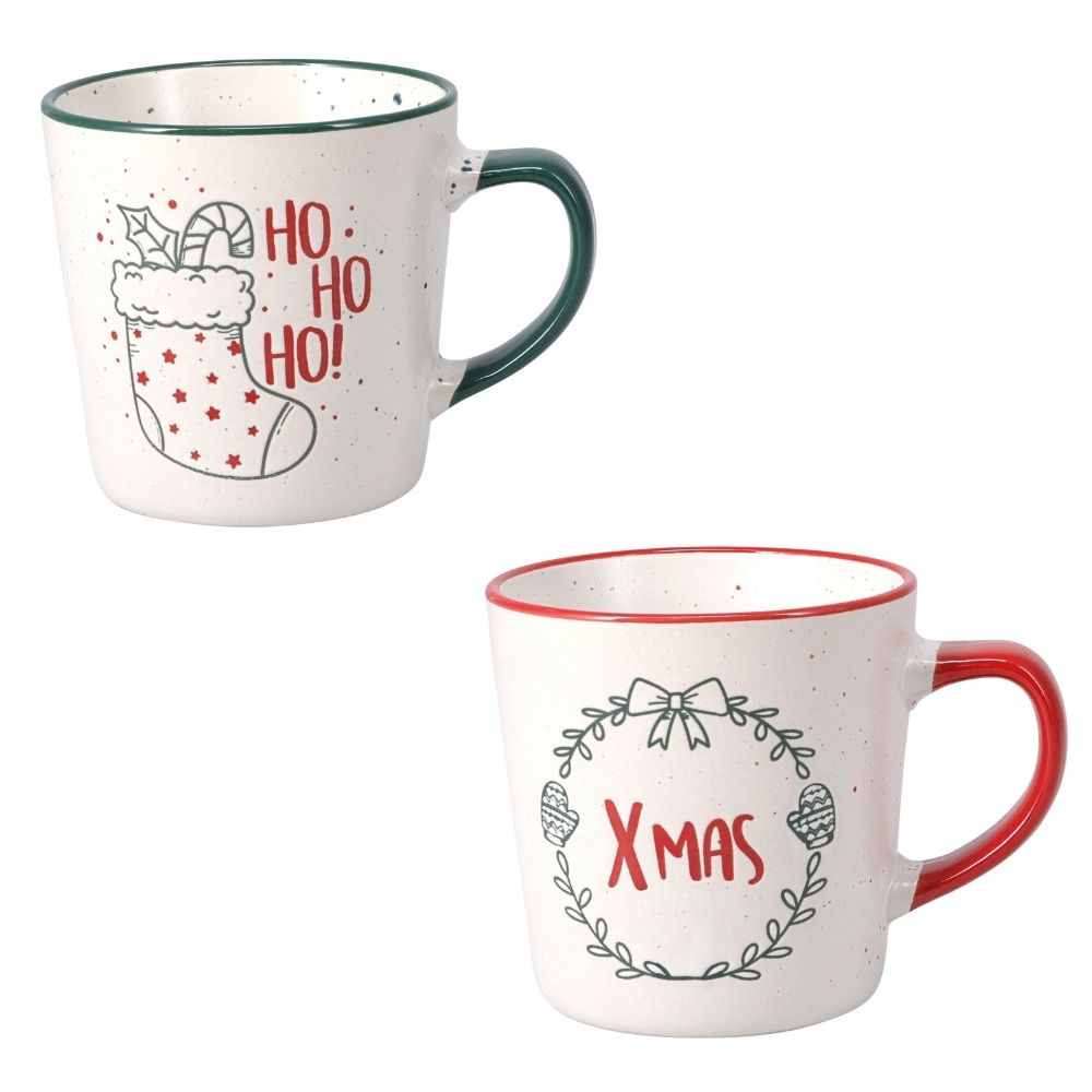 Koopman Set of 2 Festive Stoneware Mugs - (Choice of 2)