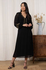 Lily & Me 20 Black Suzanne Embroidered V-Neck Midi Dress - LM24629