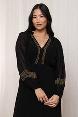 Lily & Me 20 Black Suzanne Embroidered V-Neck Midi Dress - LM24629