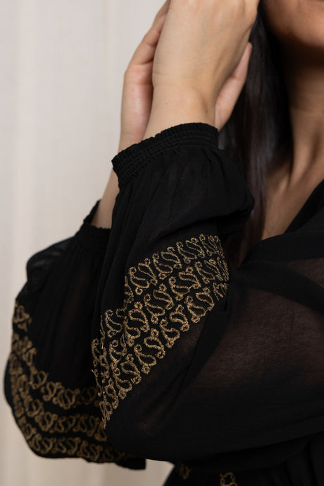 Lily & Me 18 Black Suzanne Embroidered V-Neck Midi Dress - LM24629