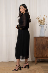 Lily & Me 18 Black Suzanne Embroidered V-Neck Midi Dress - LM24629