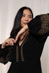 Lily & Me 18 Black Suzanne Embroidered V-Neck Midi Dress - LM24629