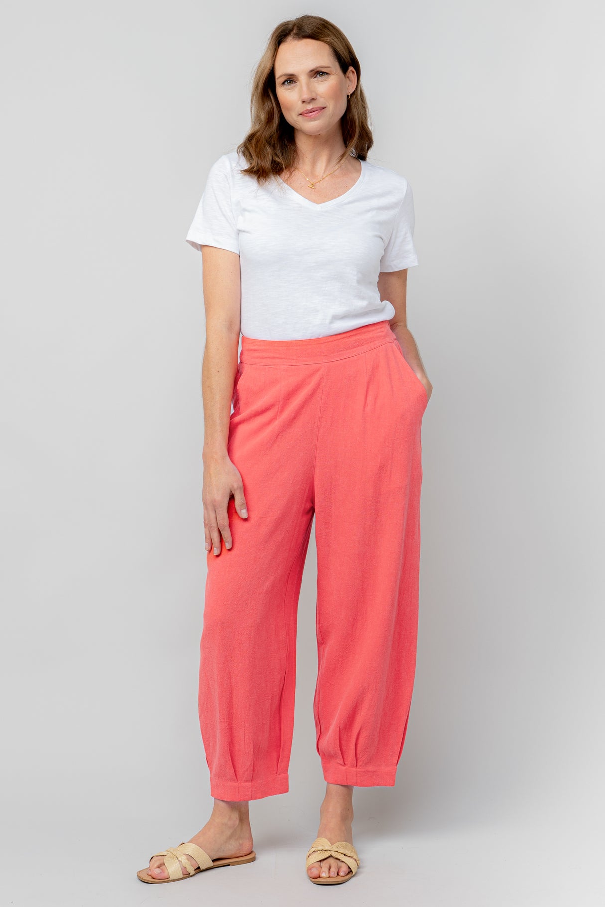 Lily & Me 8 Pink Plain Linen Sail Trouser
