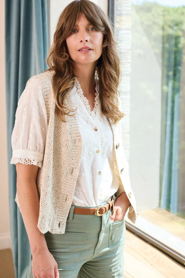 Lily & Me Celandine Flecked Knit Sleeveless Waistcoat - Ecru