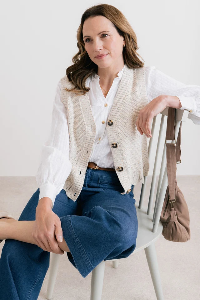 Lily & Me Celandine Flecked Knit Sleeveless Waistcoat - Ecru