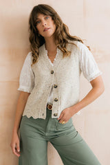 Lily & Me Celandine Flecked Knit Sleeveless Waistcoat - Ecru