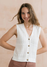 Lily & Me Sophie Pointelle Knit Sleeveless Waistcoat - White