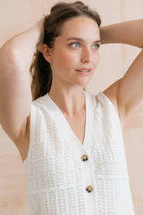 Lily & Me Sophie Pointelle Knit Sleeveless Waistcoat - White