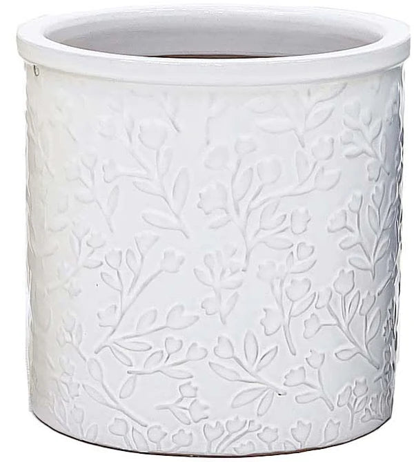 Woodlodge 24cm Lyra Flower Glazed Pot - White