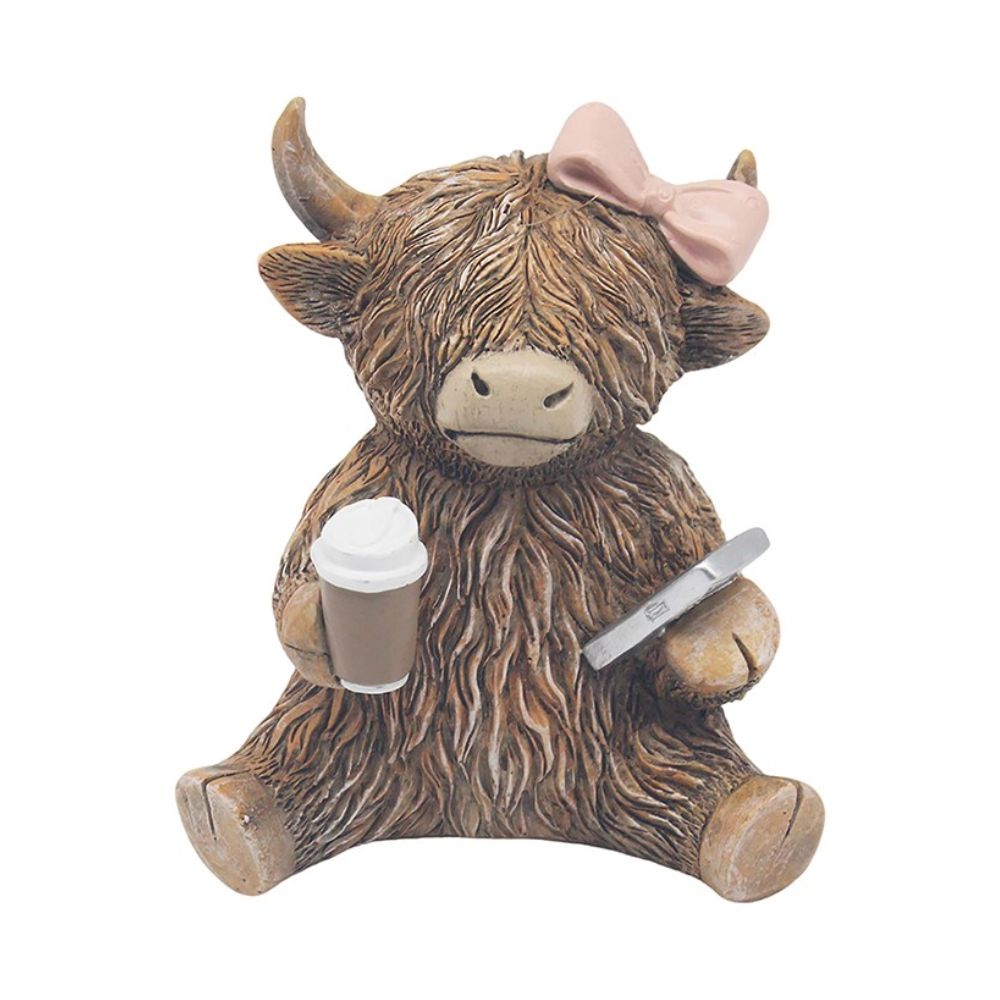 Lesser & Pavey 11cm Highland Cow Coffeeholic Ornament