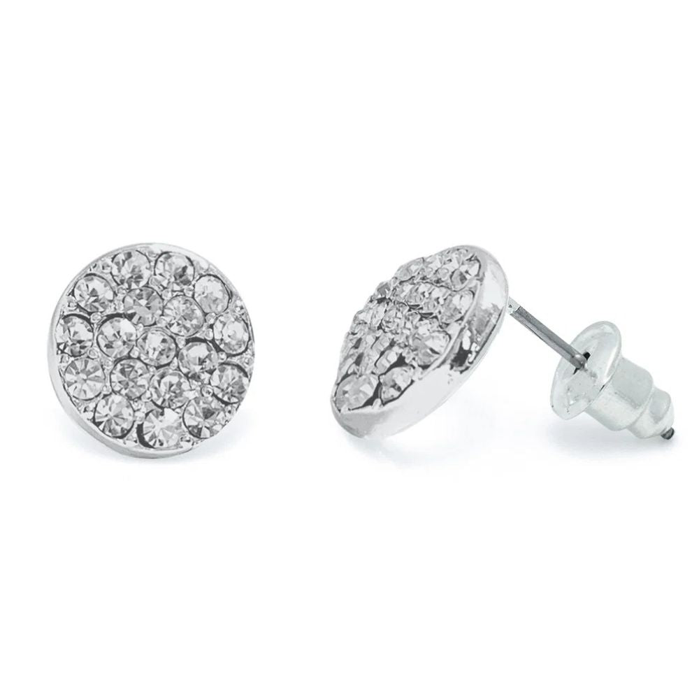 Life Charms Crystal Disc Silver Stud Earrings