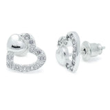 Life Charms Cz Silver Two Heart Stud Earrings