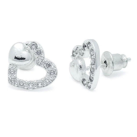 Life Charms Cz Silver Two Heart Stud Earrings