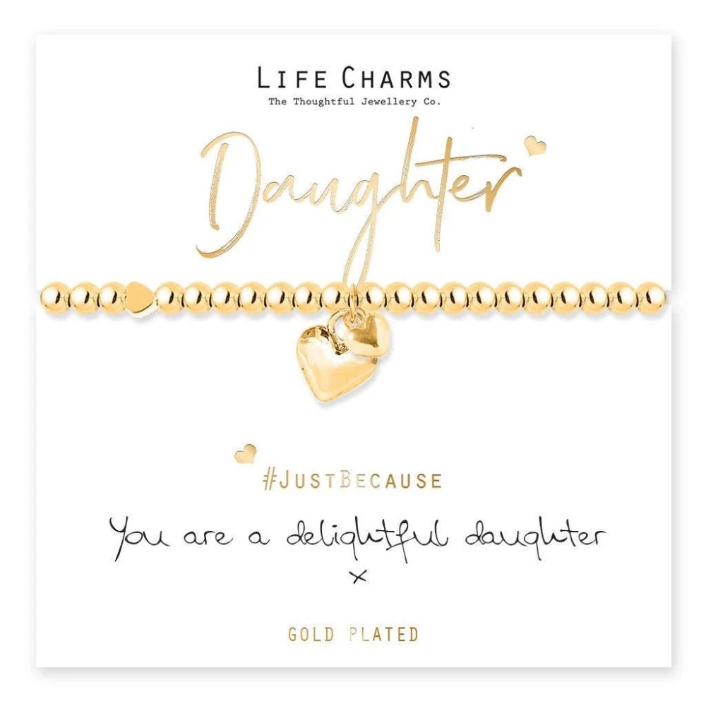 Life Charms Daughter Gold Plated Hearts Charm Bracelet