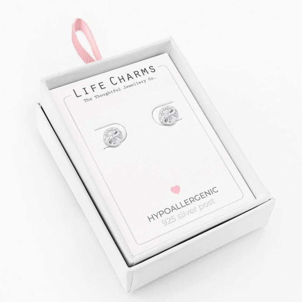 Life Charms Diamond Crystal Silver Stud Earrings