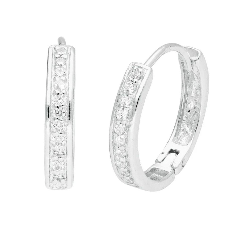 Life Charms Diamond Silver Hoop Earrings