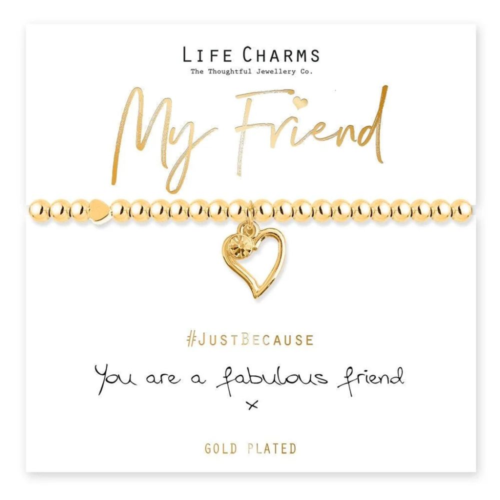 Life Charms Fabulous Friend Gold Plated Heart Charm Bracelet