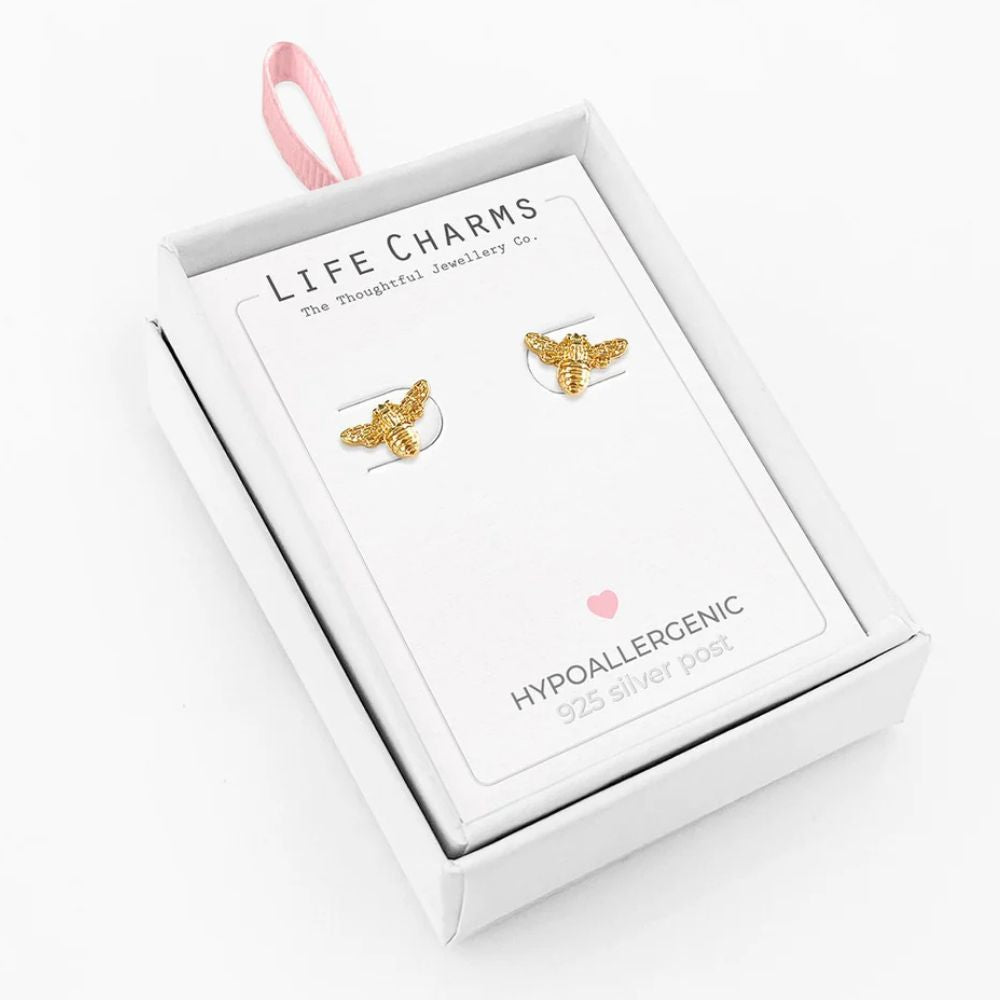 Life Charms Gold Bee Stud Earrings