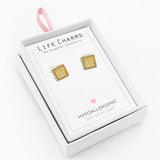 Life Charms Gold Honeycomb Square Stud Earrings