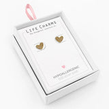 Life Charms Gold Sparkling Heart Stud Earrings