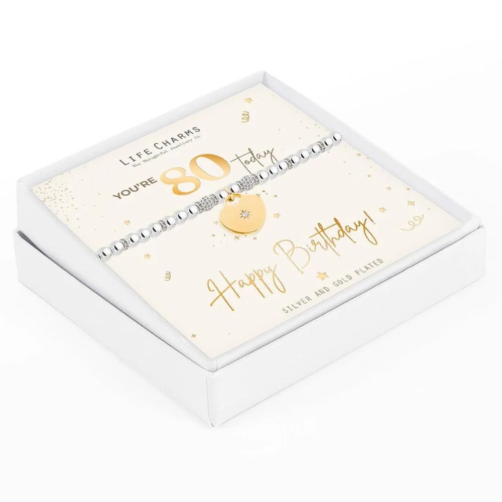 Life Charms Happy 80th Birthday Bracelet - Silver