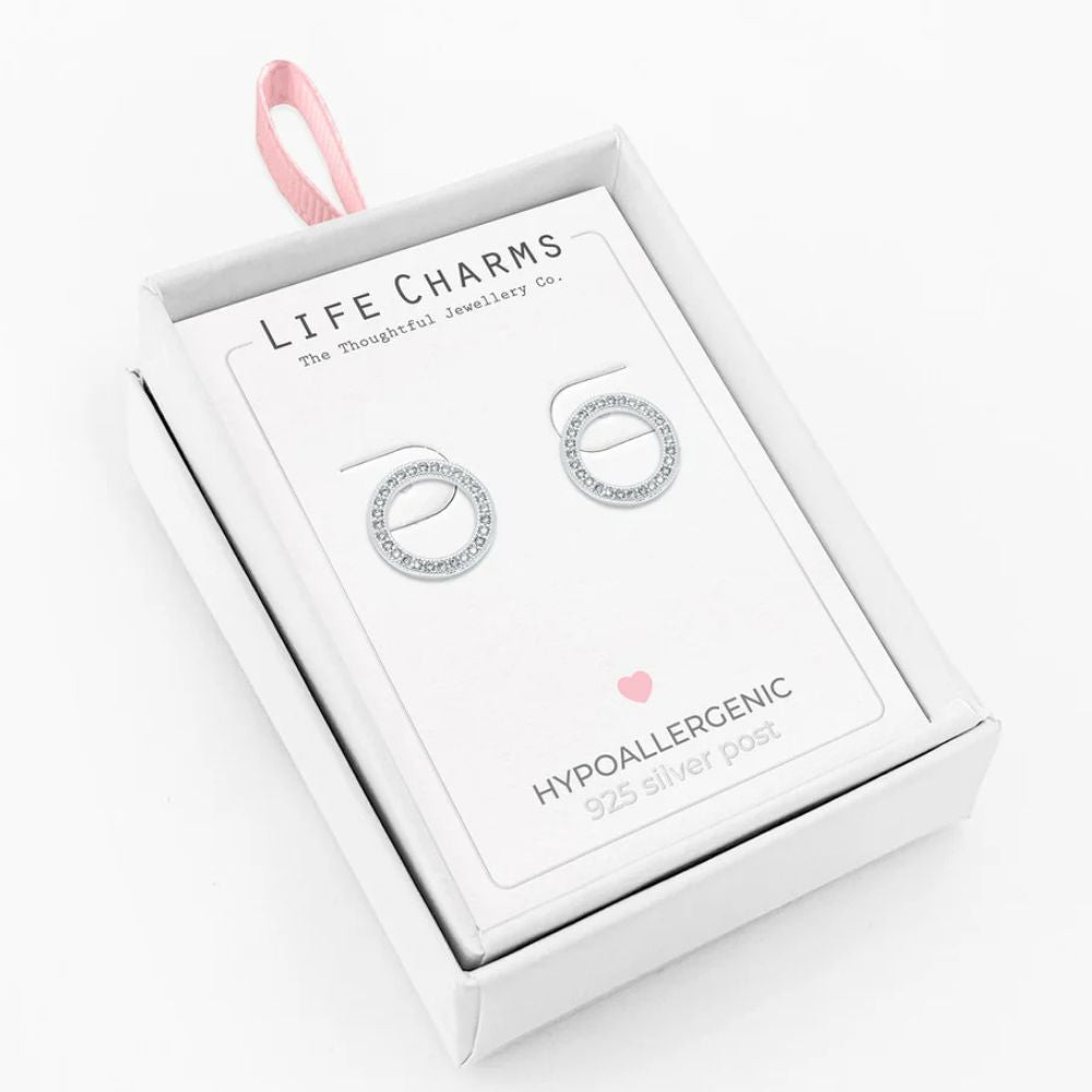 Life Charms Karma Circle Silver Stud Earrings