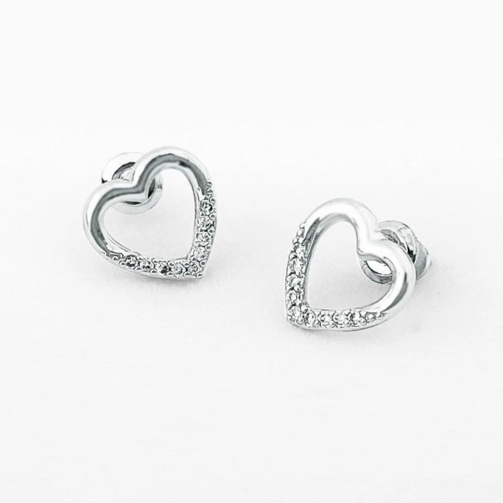 Life Charms Open Silver Heart Stud Earrings
