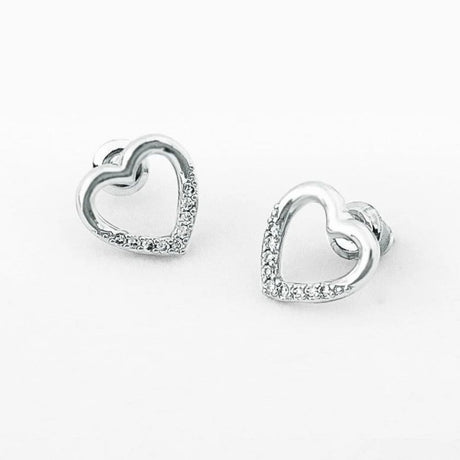 Life Charms Open Silver Heart Stud Earrings