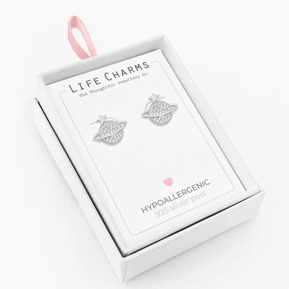 Life Charms Orb Silver Stud Earrings
