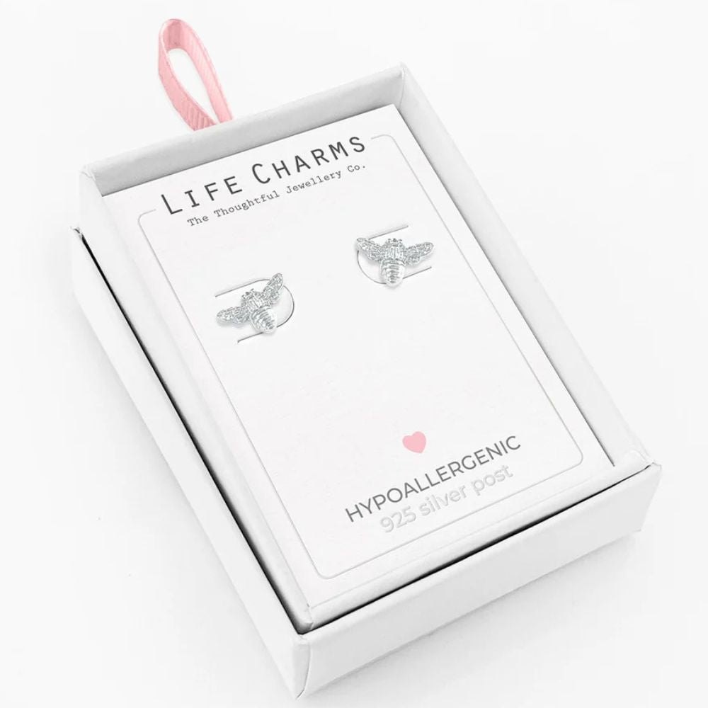 Life Charms Silver Bee Stud Earrings