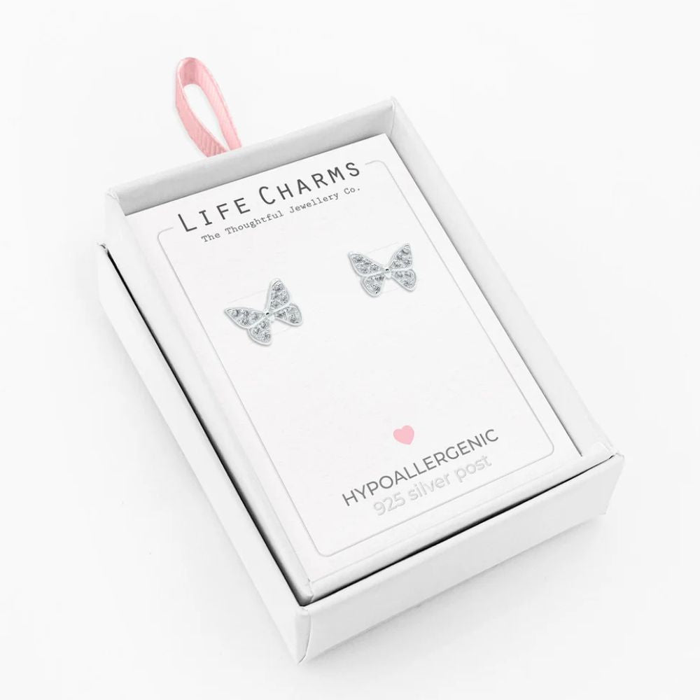 Life Charms Silver Butterfly Stud Earrings