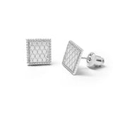 Life Charms Silver Honeycomb Square Stud Earrings