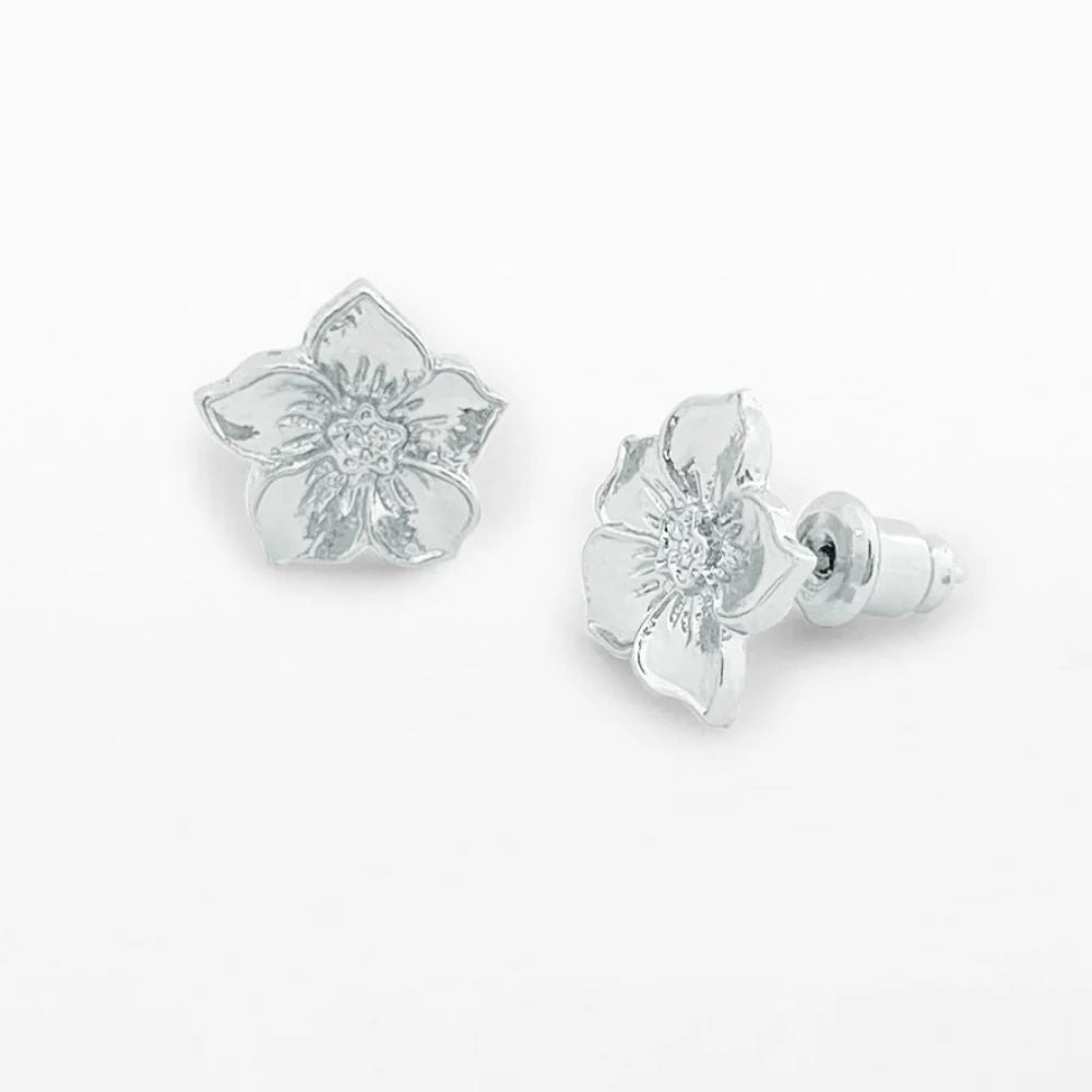 Life Charms Silver Lotus Flower Stud Earrings