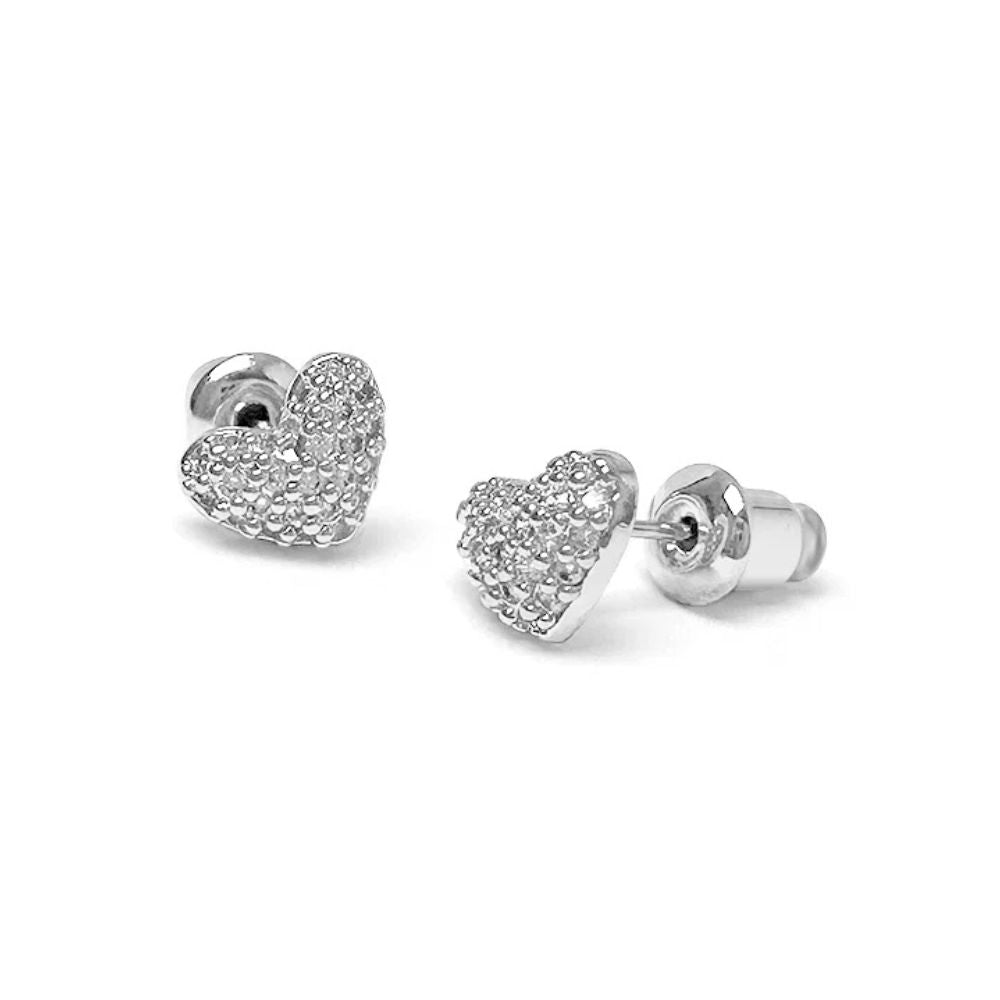 Life Charms Silver Sparkling Heart Stud Earrings