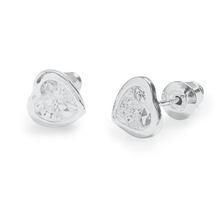 Life Charms Small Crystal Heart Silver Stud Earrings