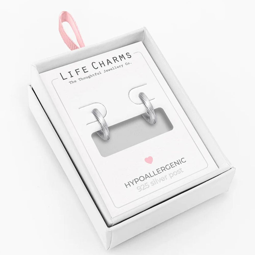 Life Charms Small Twisted Silver Hoop Earrings