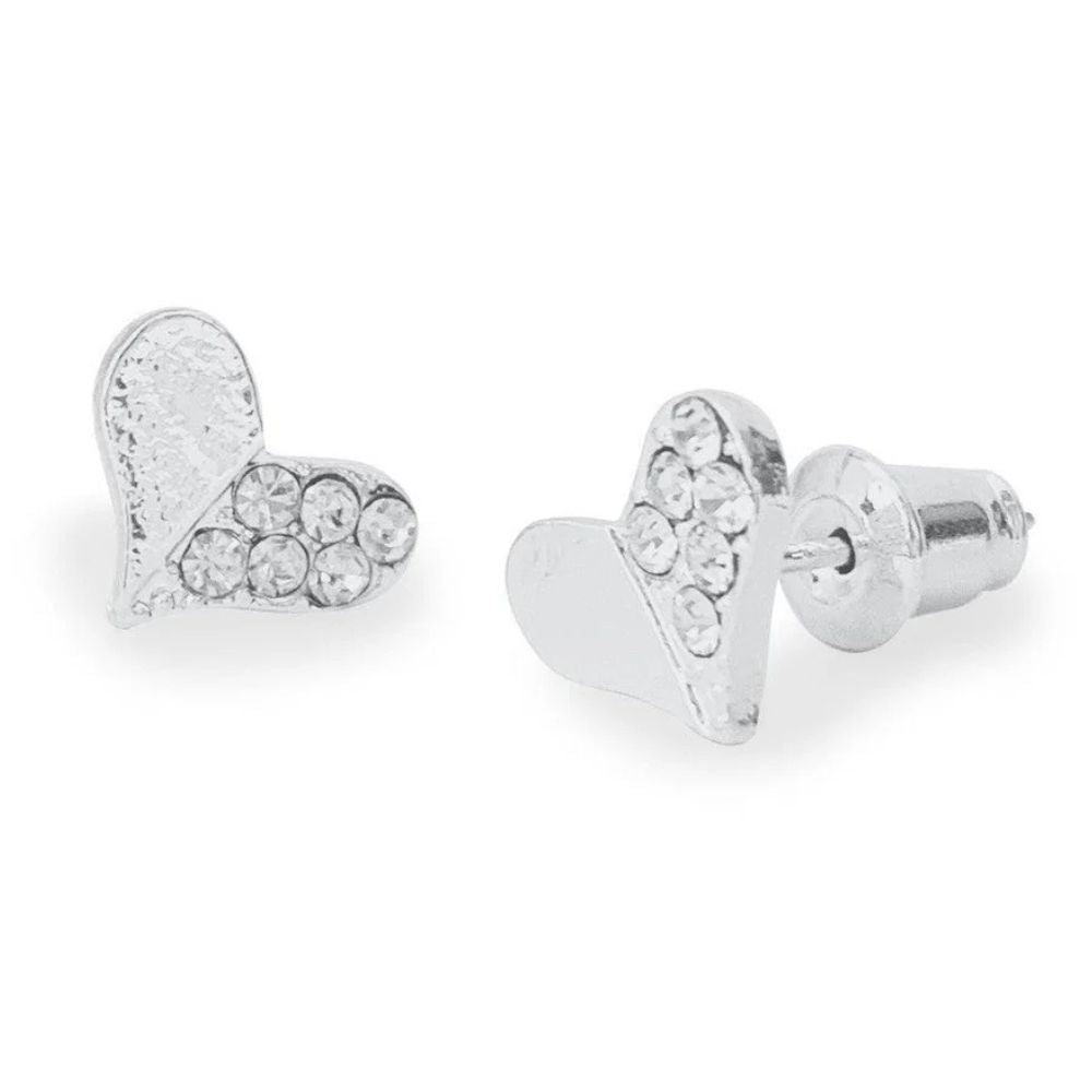 Life Charms Sparkly Heart Silver Stud Earrings