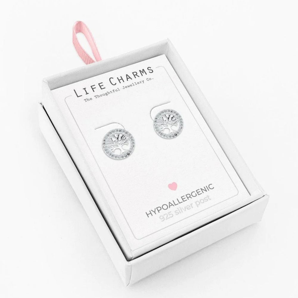Life Charms Tree Of Life Silver Stud Earrings