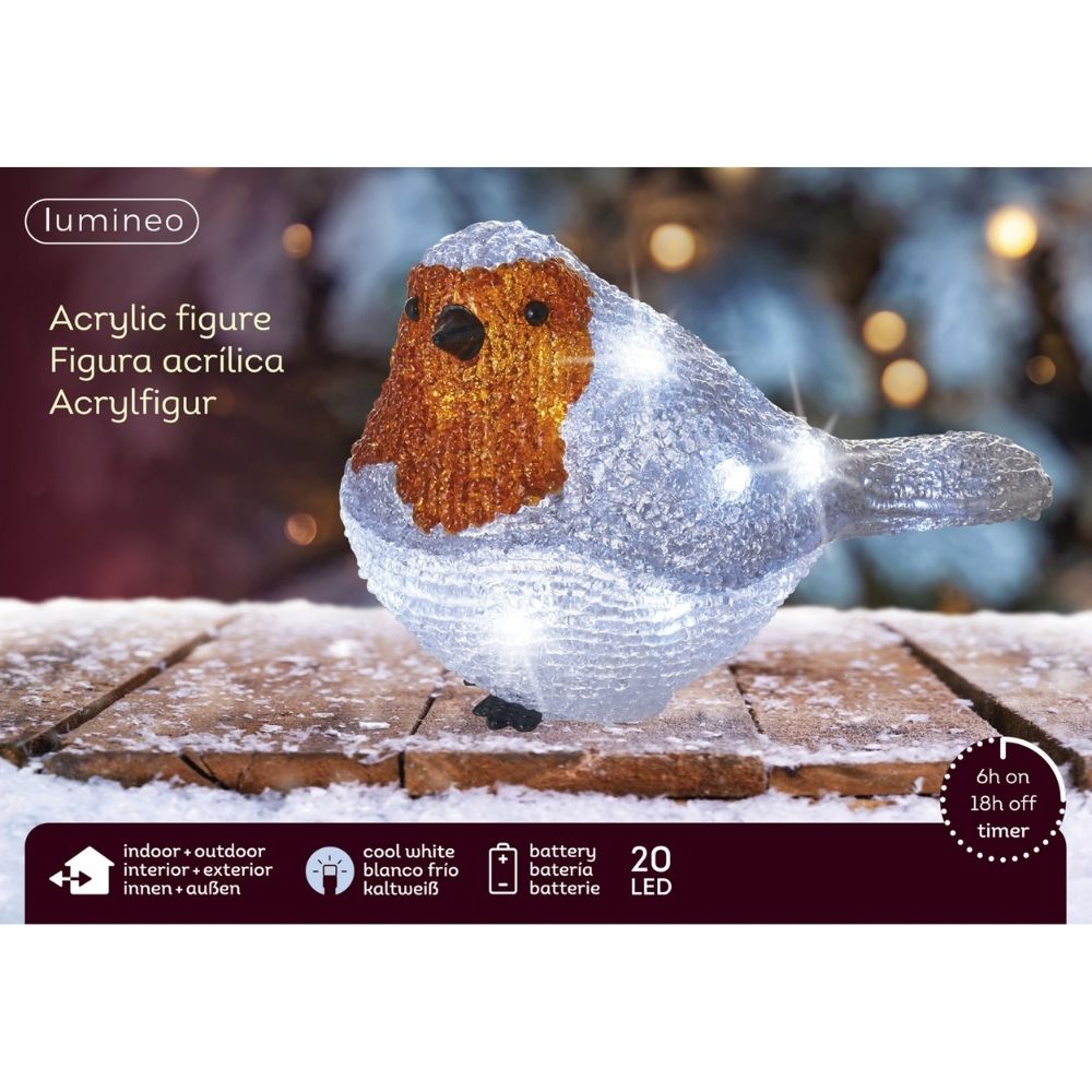 Lumineo 21cm Cool White LED Acrylic Outdoor Robin