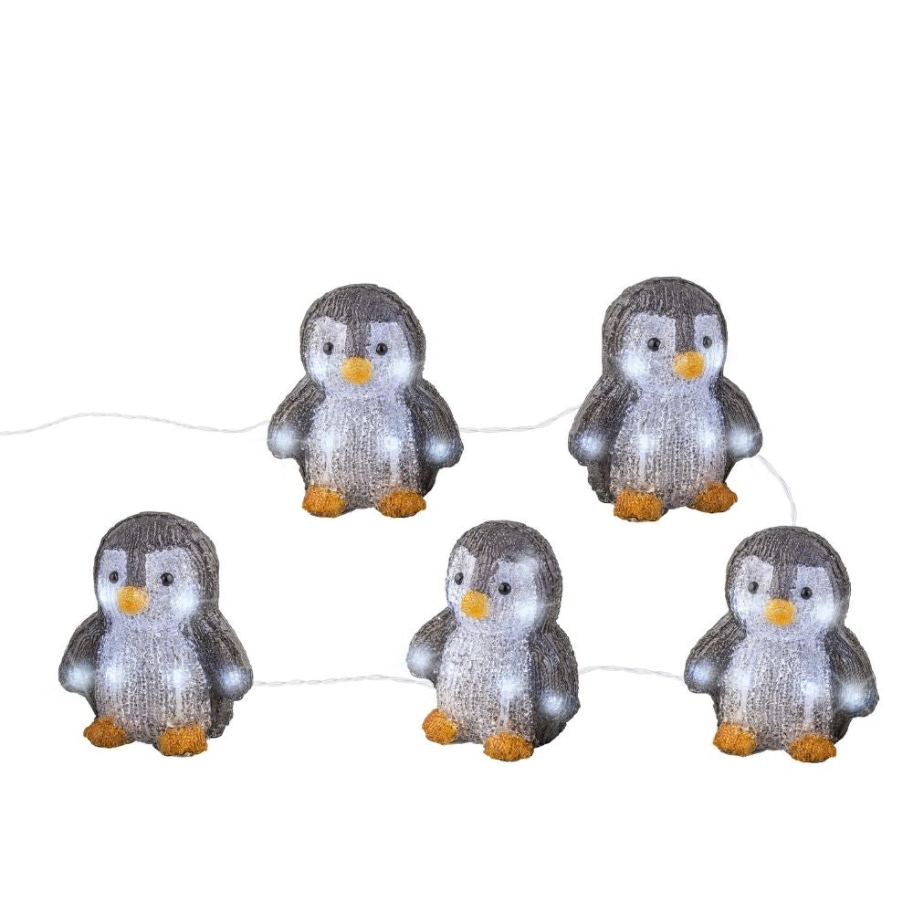 Lumineo Set of 5 Cool White LED Acrylic Black Penguin String Lights