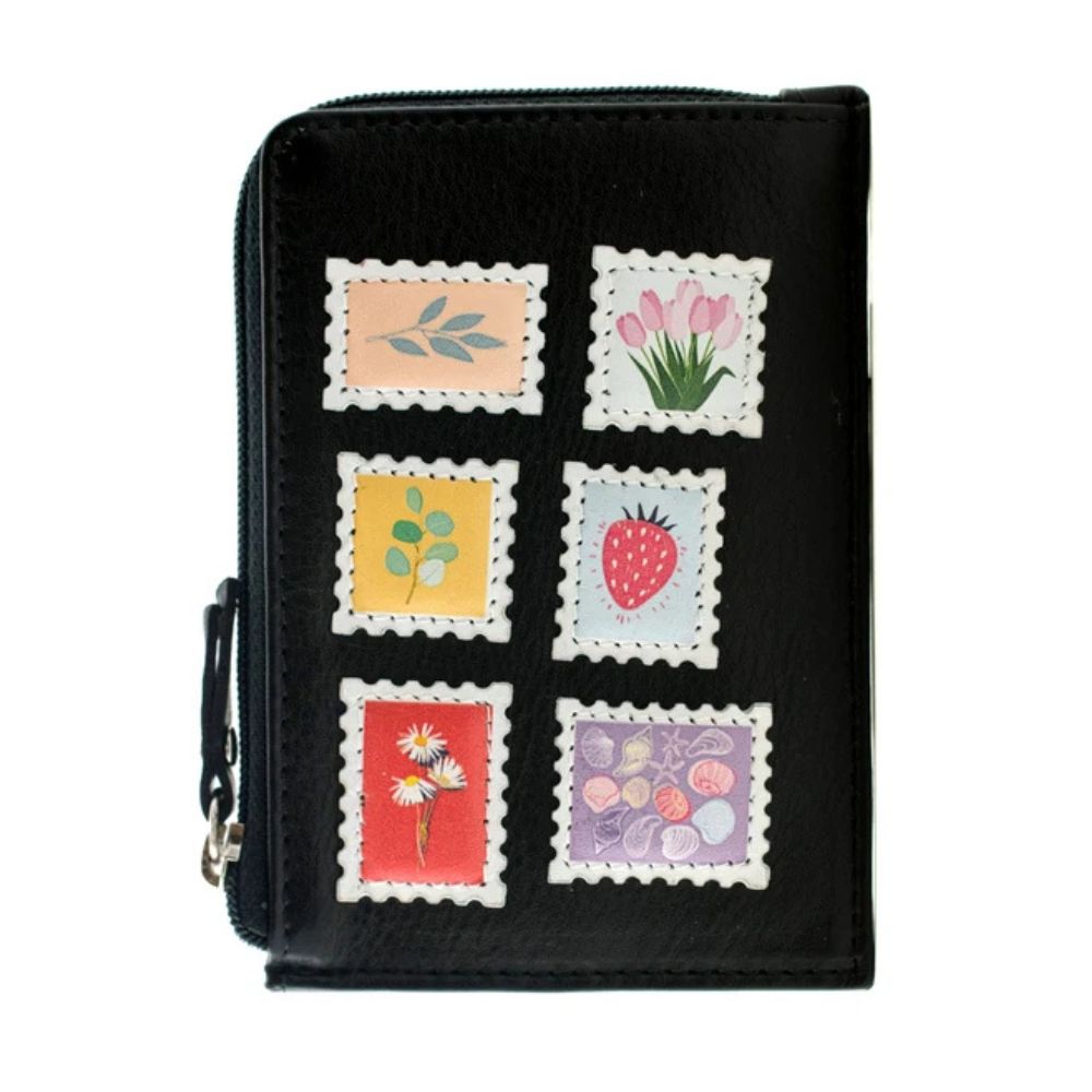 Mala Leather Botanists Post Coin & Card Purse - Black