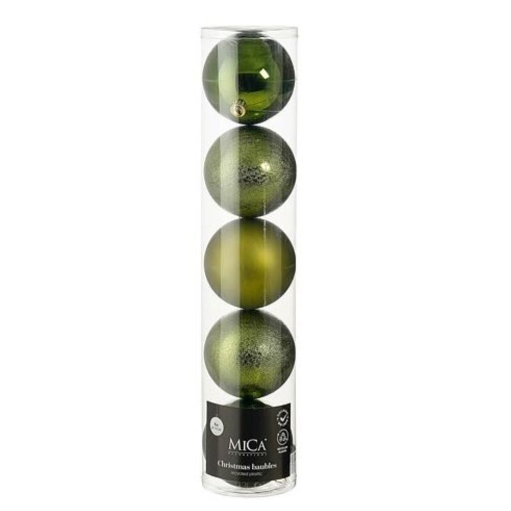 Mica Decorations 15cm Assorted Green Baubles (Pack Of 5)