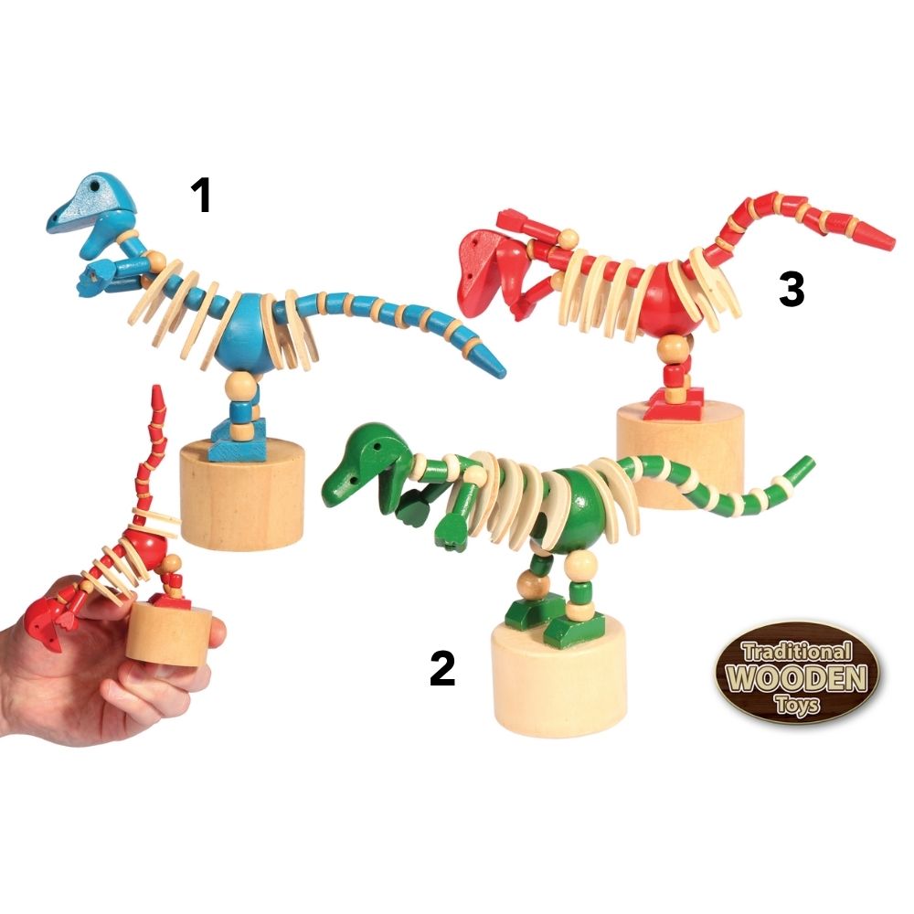 Otterdene 17cm Wooden Dinosaur Push Up Toy - (Choice of 3)