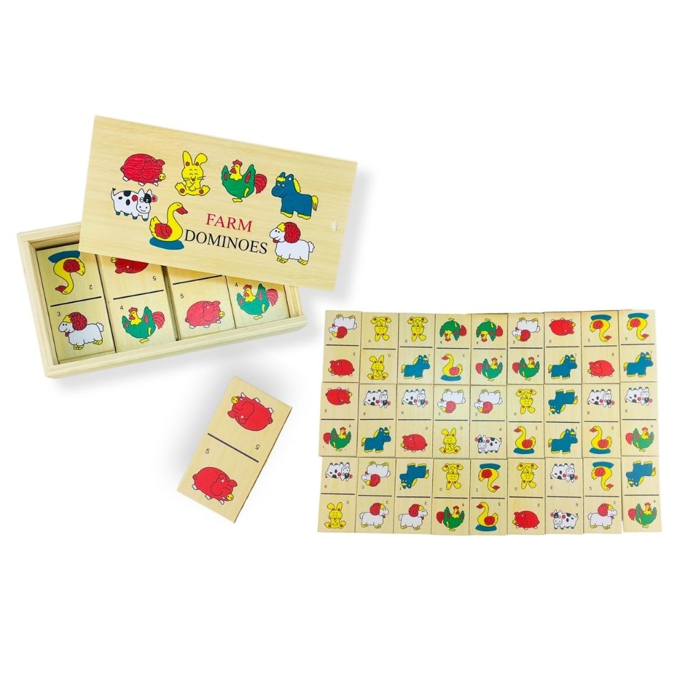 Otterdene 17cm Wooden Farm Dominoes Game
